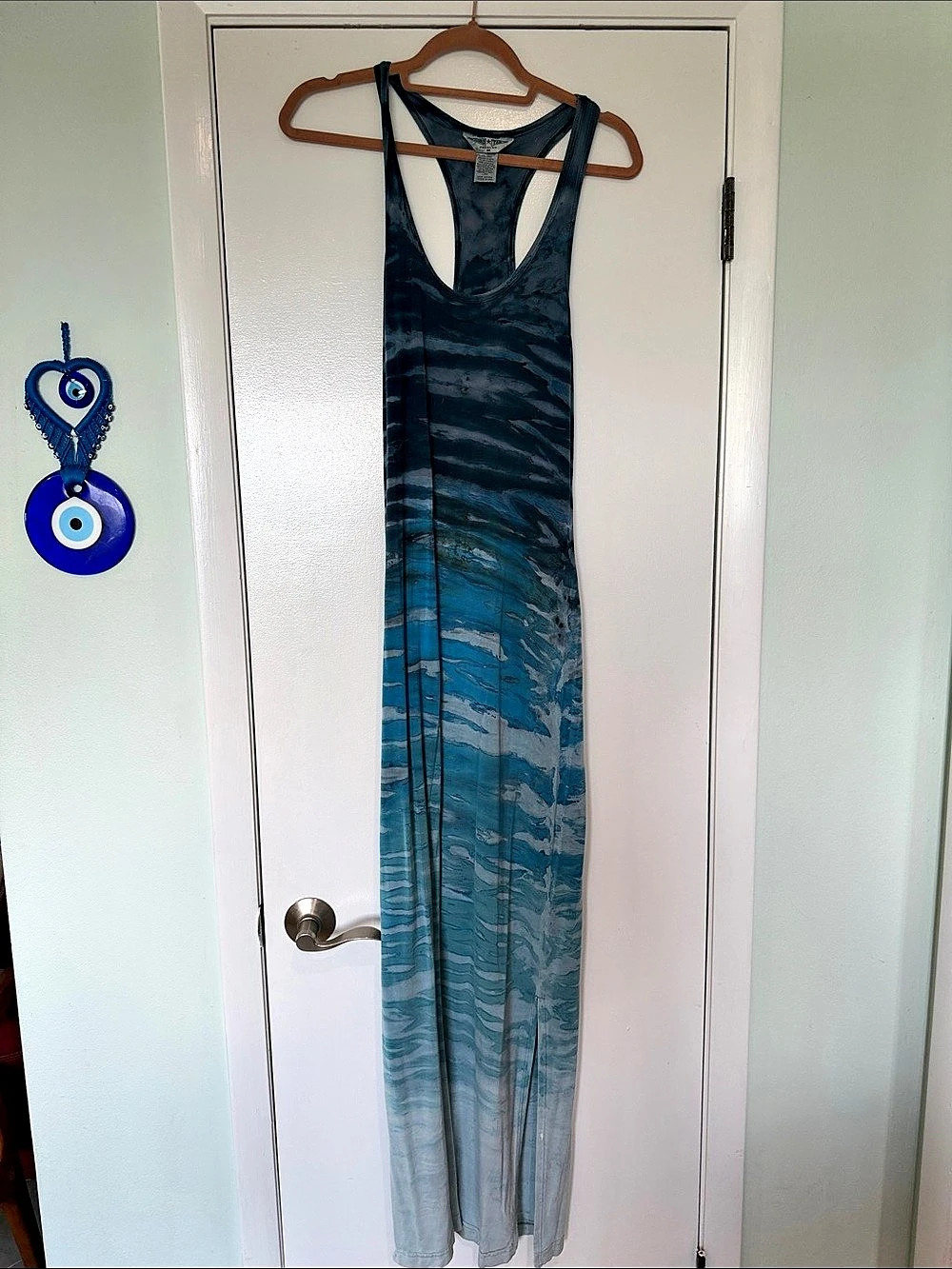 Morgan Taylor Abstract Maxi Dress in Blue & Gray Size Medium